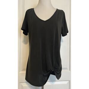 GREEN ENVELOPE Los Angeles Designer Nordstrom Black V Neck Top Knot Front Tee M